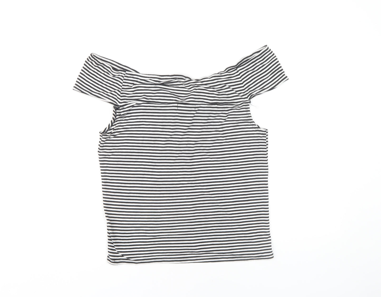 Hot Topic Women's Black Striped Off Shoulder T-Shirt, L