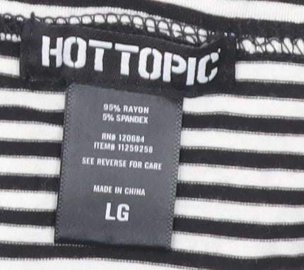 Hot Topic Women's Black Striped Off Shoulder T-Shirt, L