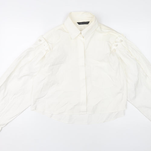 Zara Women White Long Sleeve Blouse Size L