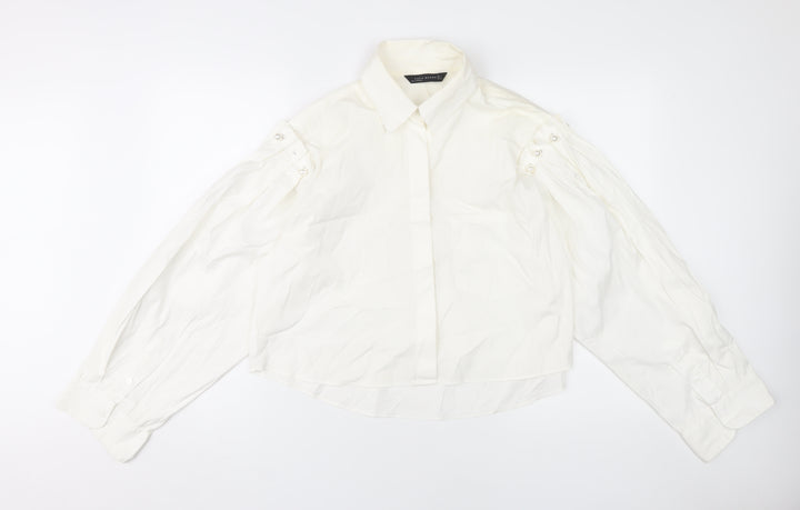 Zara Women White Long Sleeve Blouse Size L