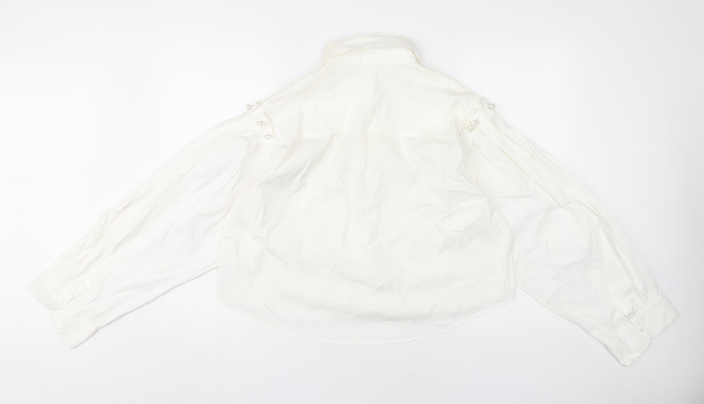 Zara Women White Long Sleeve Blouse Size L