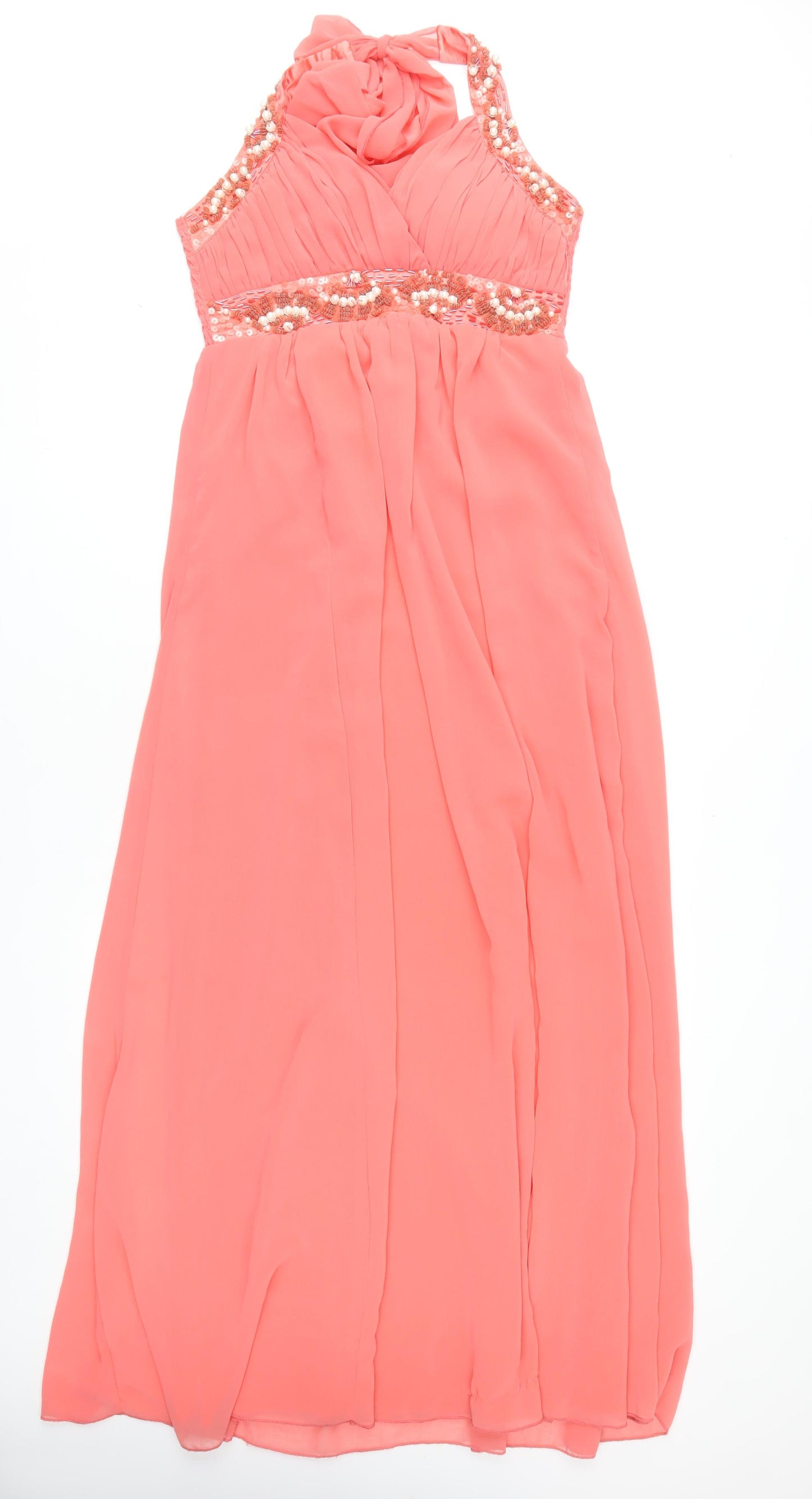 Quiz Women's Pink Maxi Dress Size 8 Beaded Halter