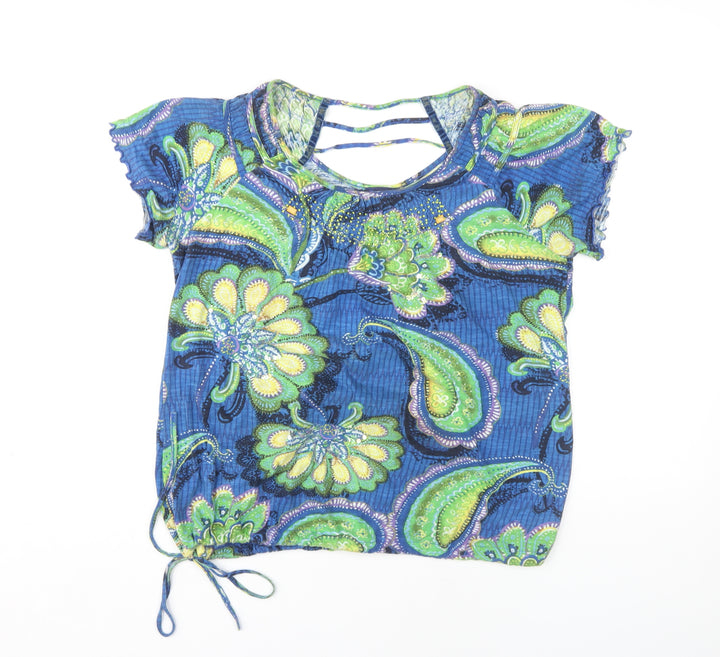 Next Women’s Blue Paisley Blouse UK 8 Cropped Style