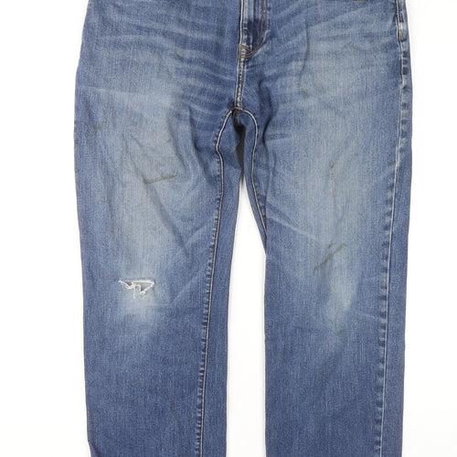 Gap Men's Blue Straight Jeans, Size 36, Distressed Style