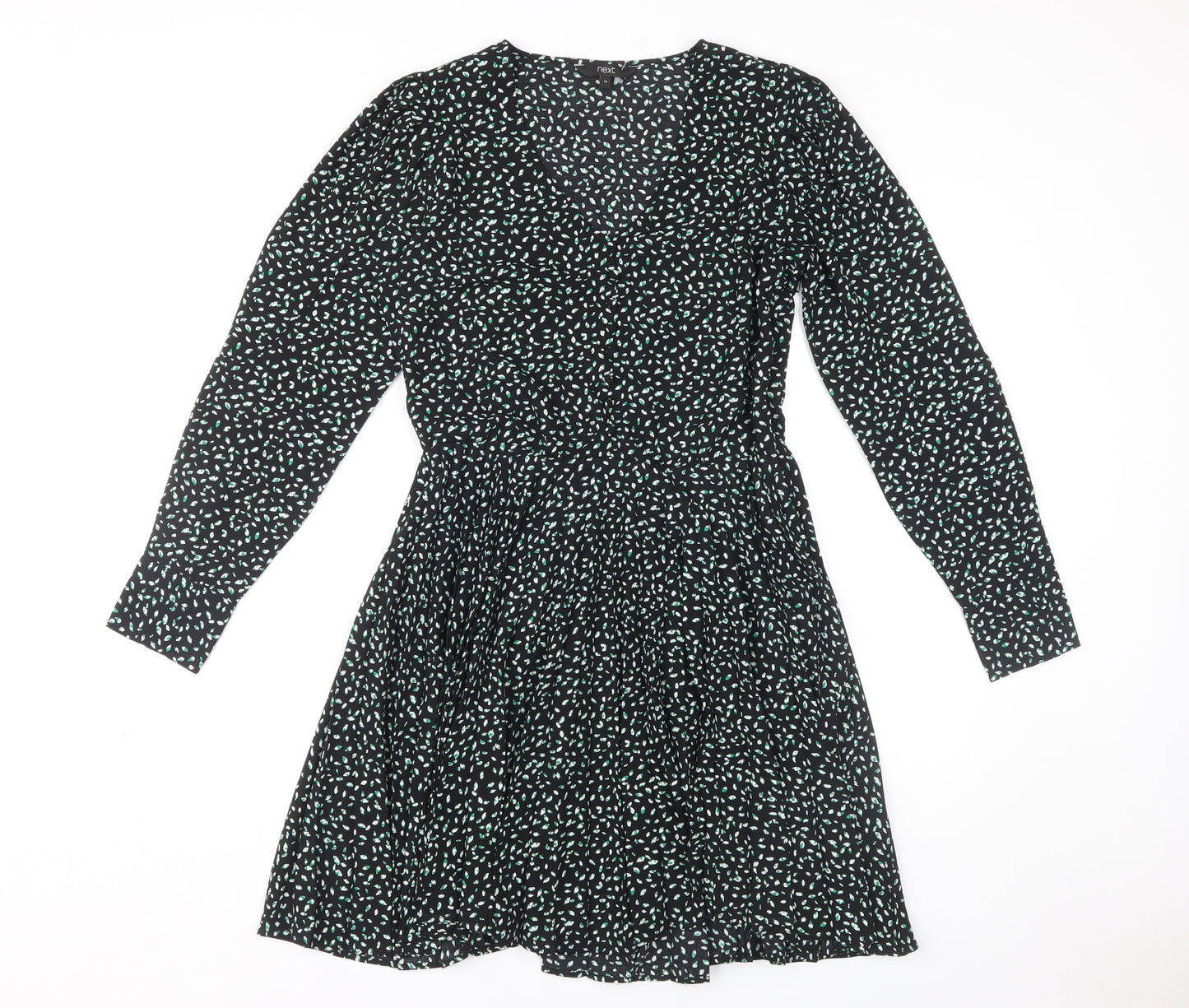 Next Women's Black Dress Size 10 Long Sleeve V-Neck