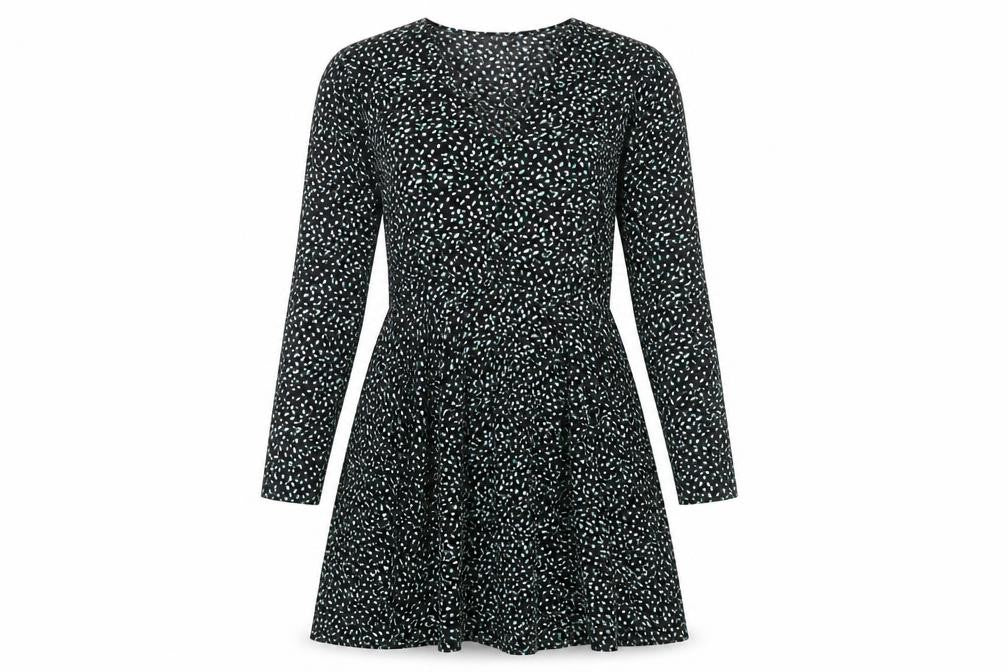 Front view of Next Women's Black Dress, size 10, Long Sleeve V-Neck