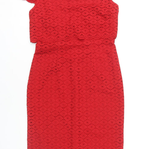 Gina Bacconi Red Lace Sheath Dress UK 10