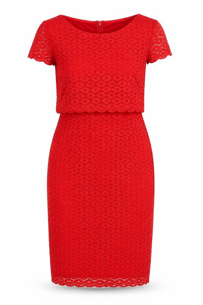 Gina Bacconi Red Lace Sheath Dress UK 10