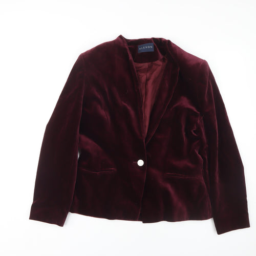Alexon Women Burgundy Velvet Blazer Button Long Sleeve