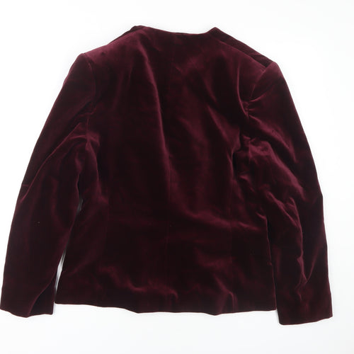 Alexon Women Burgundy Velvet Blazer Button Long Sleeve