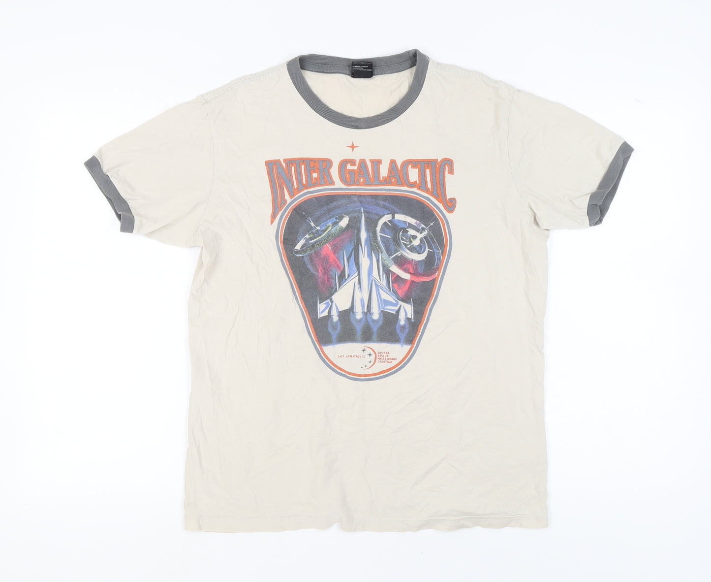 Diesel Men's Beige Space Graphic XL T-Shirt