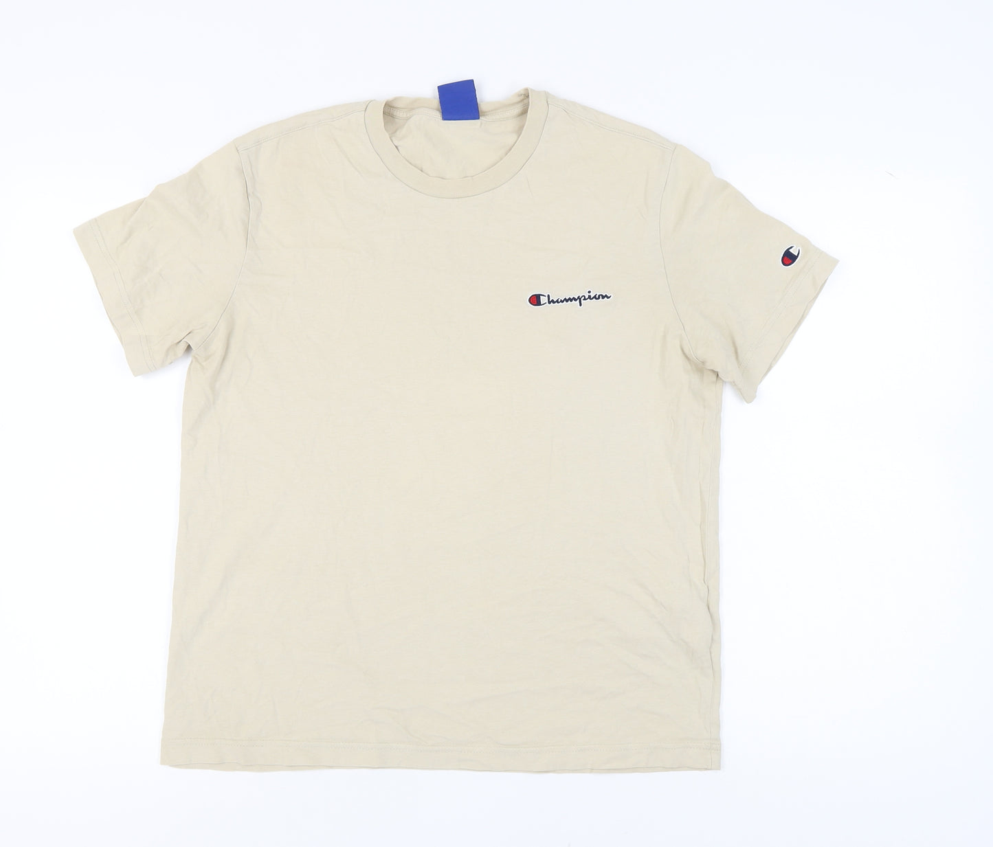 Champion Men's Beige Short Sleeve T-Shirt - Large, Logo