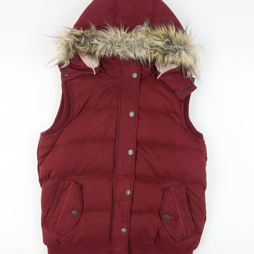 Fat Face Women's Red Hooded Puffer Waistcoat Size 10