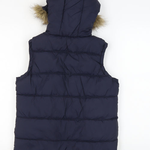 Superdry Women's Blue Waistcoat, Size S, Hooded Fur Trim