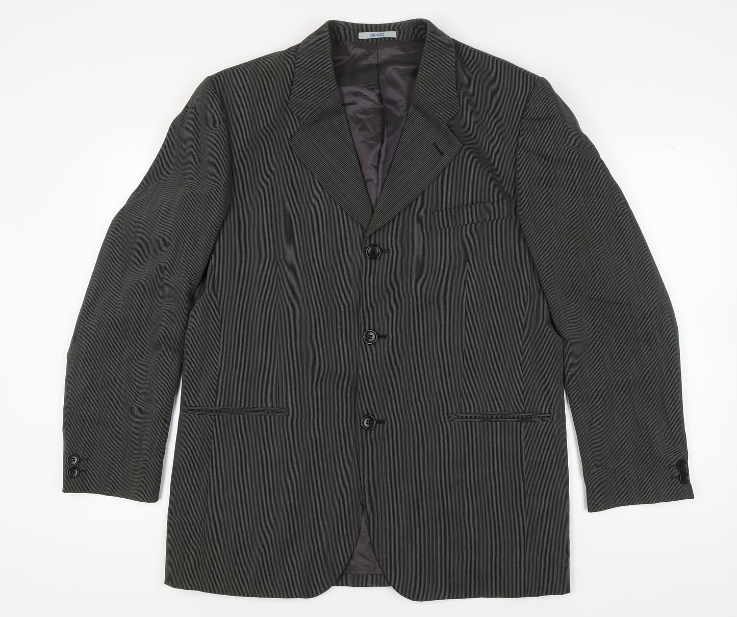 Kenzo Men's Grey Striped Suit Jacket UK 44, Classic Formalwear