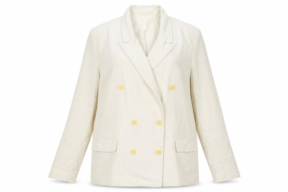 Front view of Alexon Women’s Ivory Double-Breasted Blazer, size UK 16