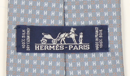 Hermès Men's Grey Geometric Silk Designer Tie