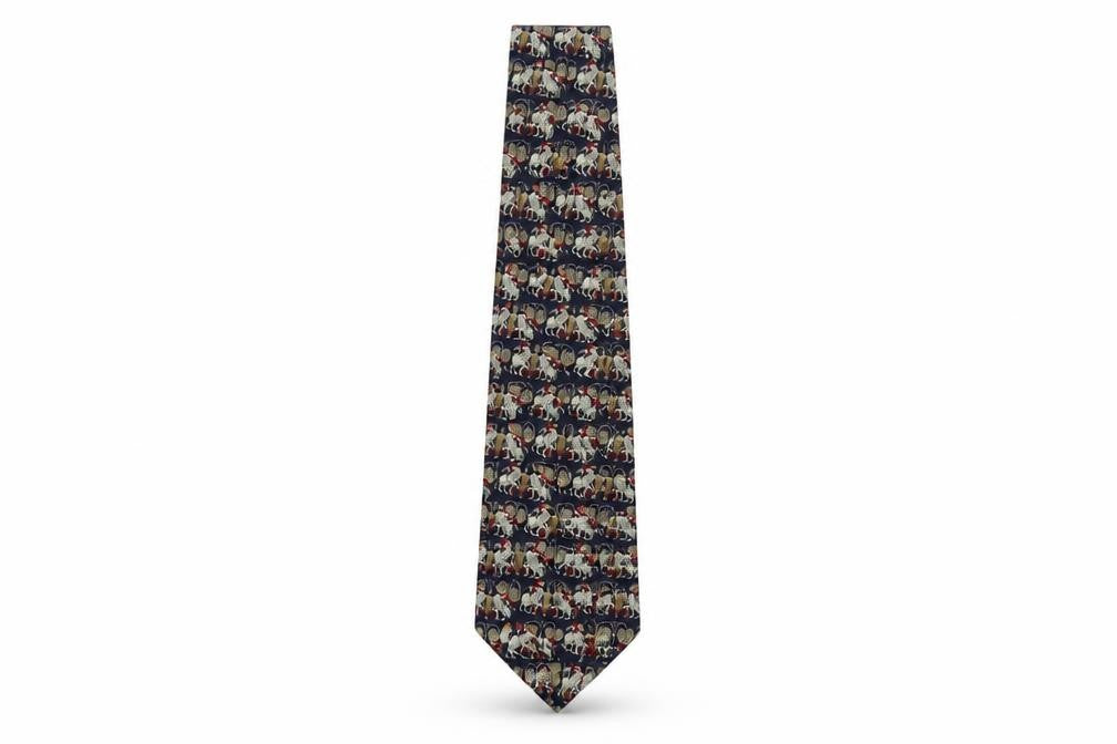 Front view of René Chagal Blue Silk Geometric Men's Tie Handmade