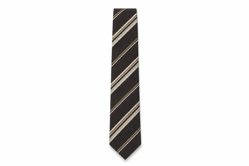 Front view of Daniel Hechter Men's Brown Striped Silk Tie