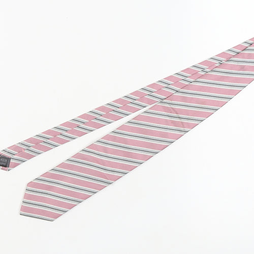 Marks and Spencer Men's Pink Striped Silk Tie