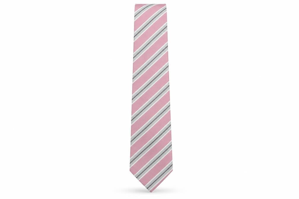 Front view of Marks & Spencer Men's Pink Striped Silk Tie