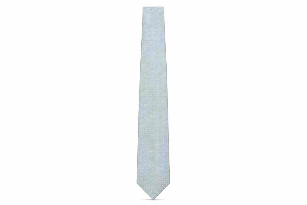 Front view of Bäumler Men's Blue Geometric Silk Tie