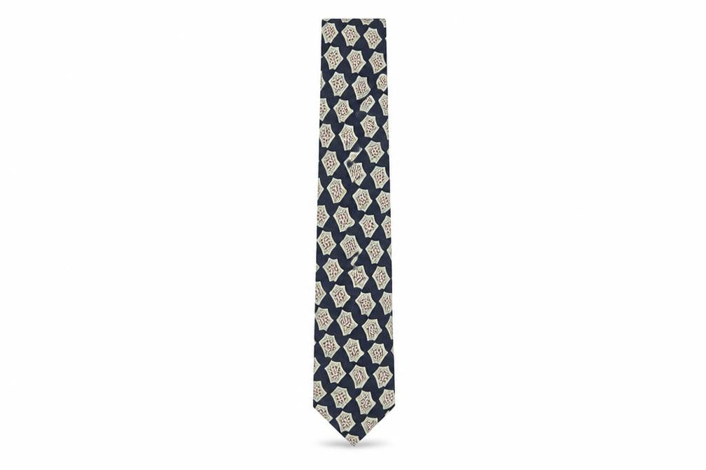 Front view of BHS Men's Blue Geometric Polyester Tie