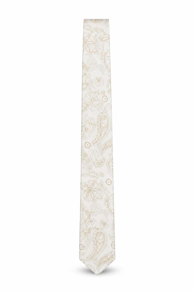 Front view of yd. Men's Beige Paisley Slim Tie
