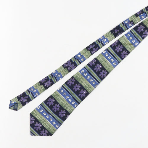 Debenhams Men's Floral Striped Tie - Blue, Green, Purple