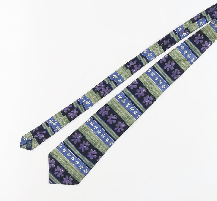 Debenhams Men's Floral Striped Tie - Blue, Green, Purple