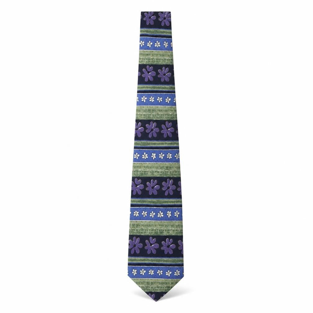 Debenhams Men's Floral Striped Tie - Blue, Green, Purple