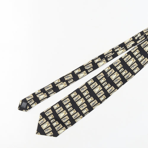 Men's Black Beige Penguin Print Silk Tie