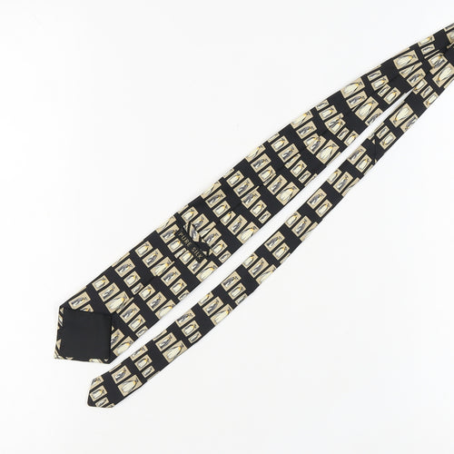 Men's Black Beige Penguin Print Silk Tie