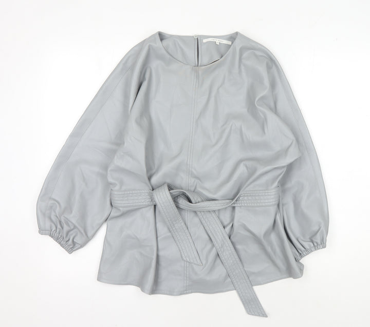 Yaya Women's Grey Long Sleeve Belted Top, Size 8