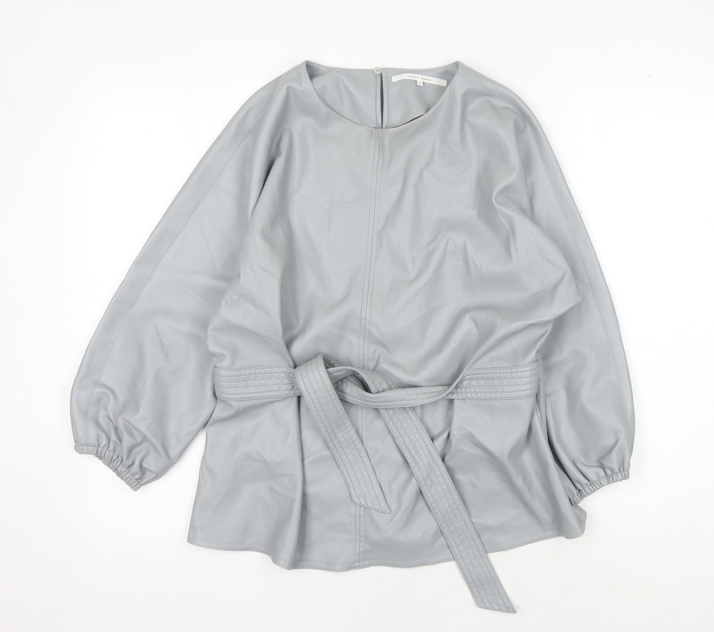 Yaya Women's Grey Long Sleeve Belted Top, Size 8