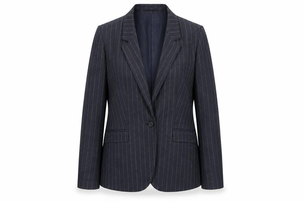 Front view of ASOS Women's Black Pinstripe Blazer, size 12