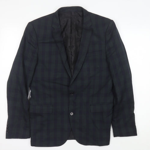 Selected Homme Men's Blue Green Slim Fit Plaid Blazer UK 38R