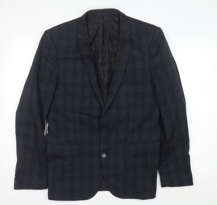 Selected Homme Men's Blue Green Slim Fit Plaid Blazer UK 38R