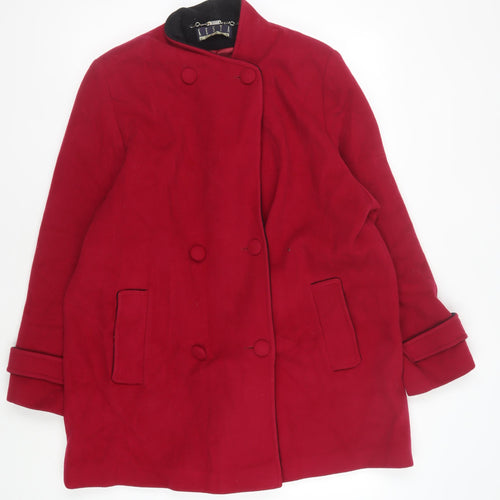Kesta London Women's Red Pea Coat, Size 16, Wool Blend