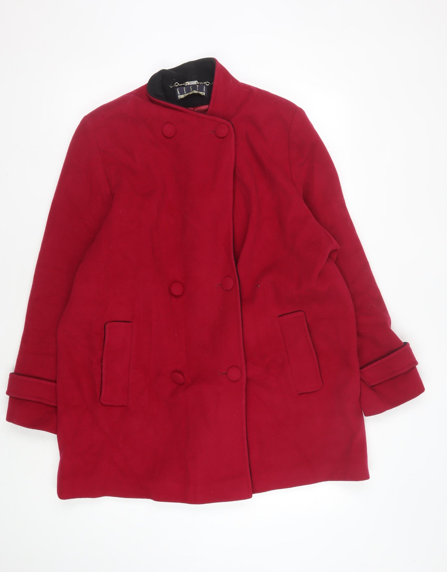 Kesta London Women's Red Pea Coat, Size 16, Wool Blend