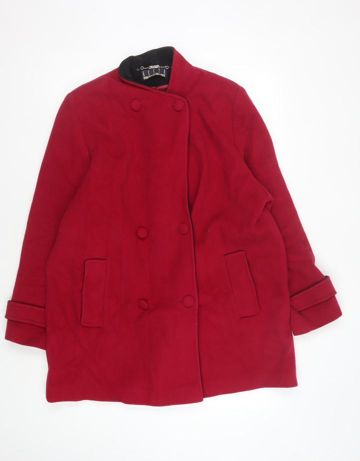 Kesta London Women's Red Pea Coat, Size 16, Wool Blend