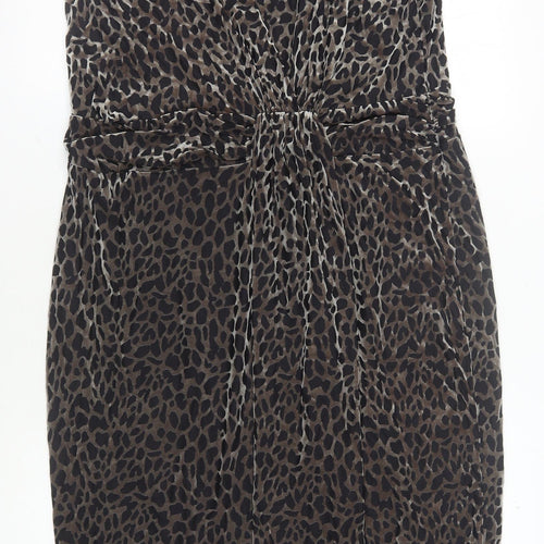 David Emanuel Women's Sheath Dress Brown Animal Print 18