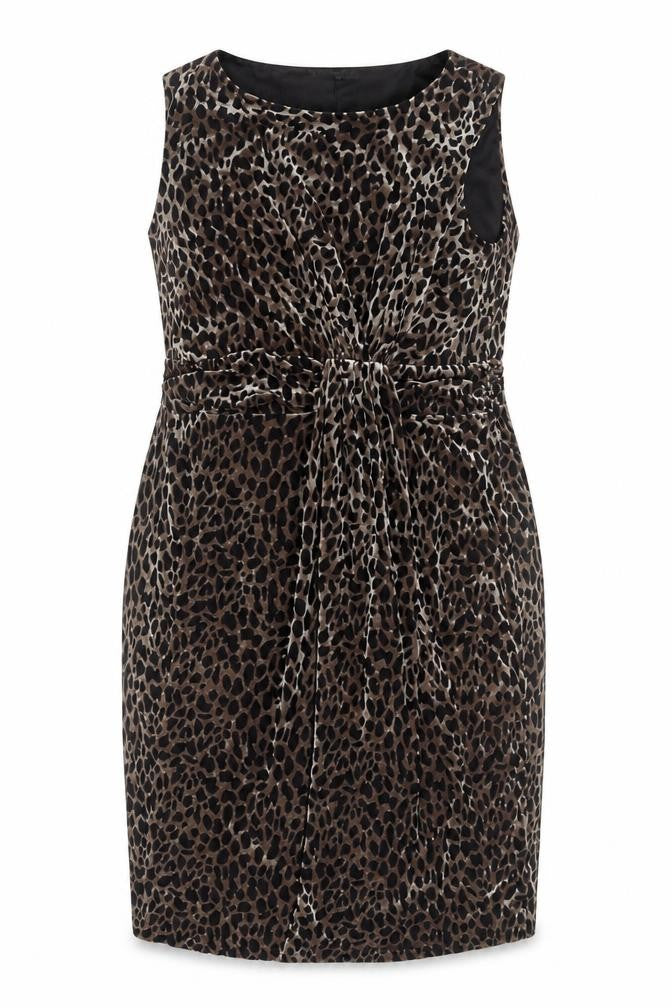 David Emanuel Women's Sheath Dress Brown Animal Print 18