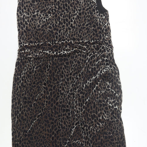 David Emanuel Women's Sheath Dress Brown Animal Print 18