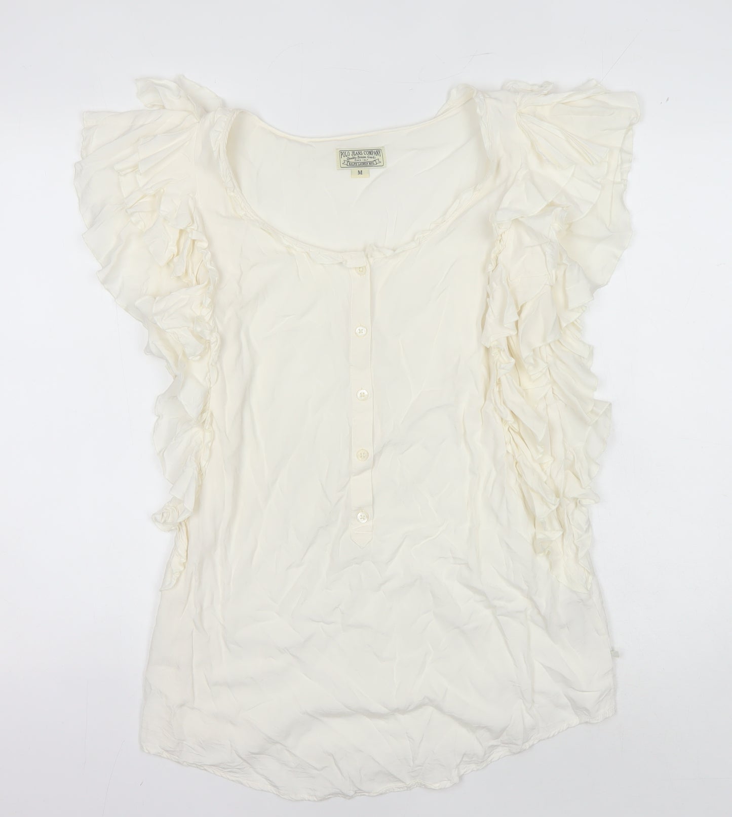 Ralph Lauren Women's Ivory Ruffled Blouse M