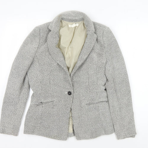 H&M Women's Grey Blazer, Size 14, One-Button, Cotton