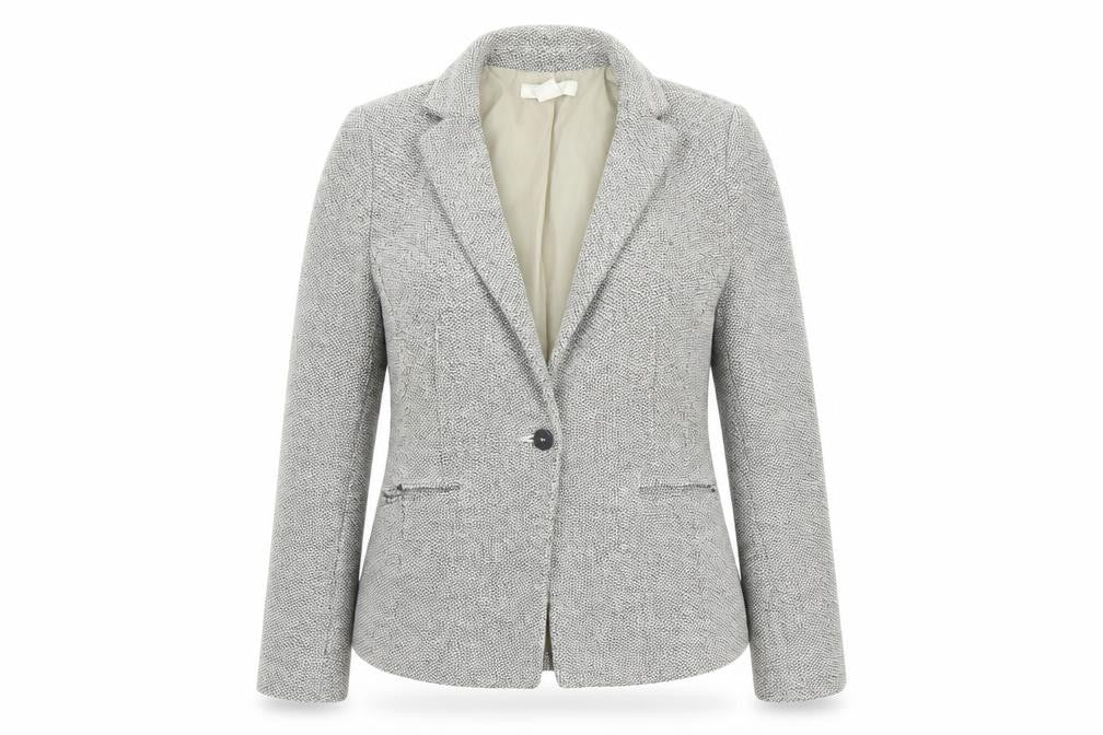 Front view of H&M Women's Grey Blazer, size 14, One-Button, Cotton