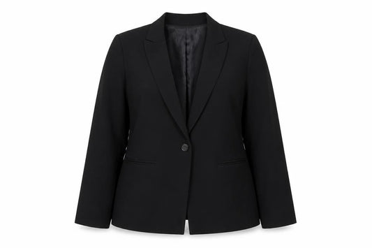 Front view of ASOS Women's Black Blazer, size 12, Regular Fit, Notch Lapel