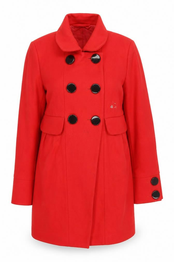 Front view of French Connection Women's Red Wool Pea Coat, size 10