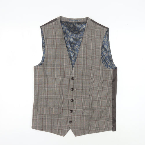 Next Men's Brown Plaid Waistcoat Size 38 Regular Fit